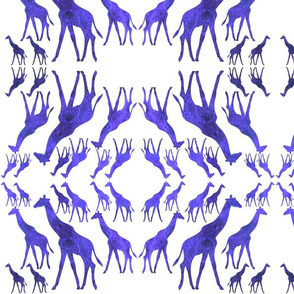 Animal Reflections - giraffes - iolite blue on white, medium 