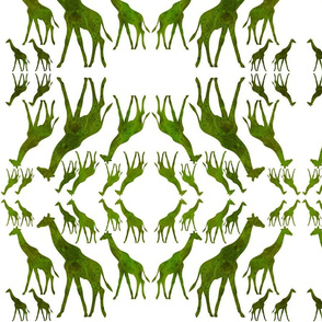 Animal Reflections - giraffes - olivine green on white, medium 