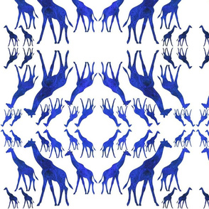 Animal Reflections - giraffes - sapphire blue on white, medium 