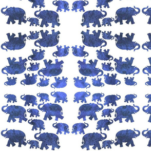 Animal Reflections - elephants - dusky blue on white, medium 