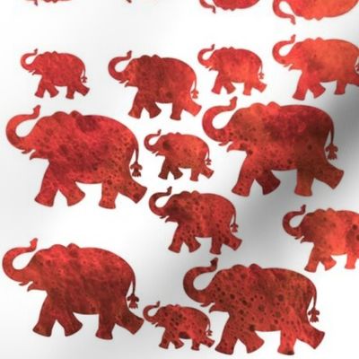 Animal Reflections - elephants - coral red on white, medium 