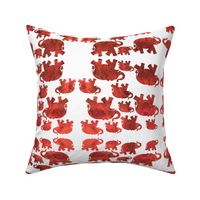 Animal Reflections - elephants - coral red on white, medium 