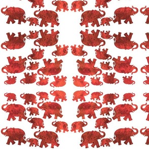 Animal Reflections - elephants - coral red on white, medium 