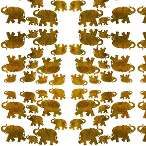 Animal Reflections - elephants - golden bronze on white, medium 