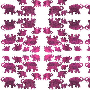 Animal Reflections - elephants - magenta pink on white, medium 