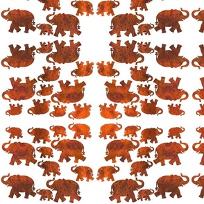 Animal Reflections - elephants - rust red on white, medium 