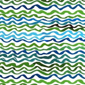 stripes green blue small scale  watercolor waves 