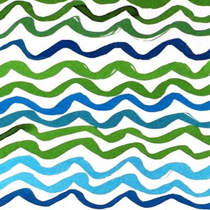 stripes green blue large  scale  watercolor waves 