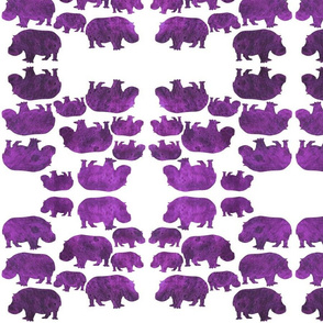 Animal Reflections - hippopotamus - amethyst purple on white, medium 