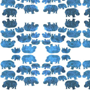 Animal Reflections - hippopotamus - crystal blue on white, medium 