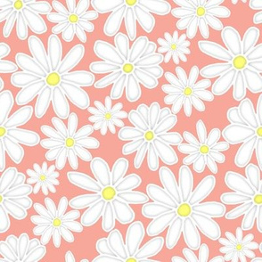 Bright Happy Daisies - pale coral pink 