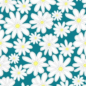 Bright Happy Daisies - teal blue 