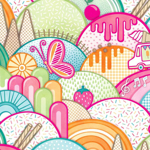 Icecreamland Big- Large Scale- Home Decor- Wallpaper- Summer Sprinkles Ice Cream Truck- Cherry- Strawberry- Watermelon- Popsicle- Pink- Girls