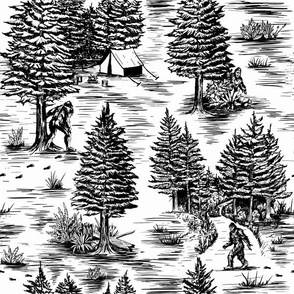 Large-Scale Bigfoot / Sasquatch Toile de Jouy in Black & White