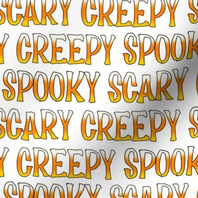 Spooky, Scary, Creepy Candy Corn words on white - medium scale