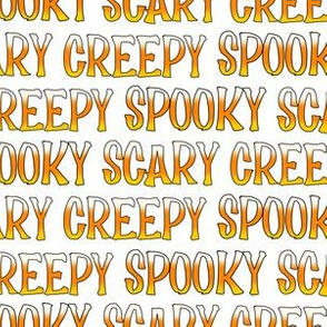 Spooky, Scary, Creepy Candy Corn words on white - small scale