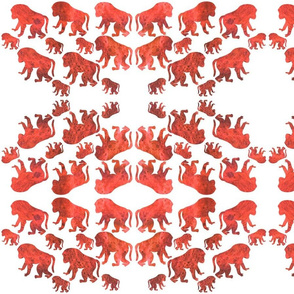 Animal Reflections - baboons - coral red on white, medium 