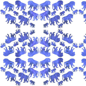 Animal Reflections - baboons - iolite blue on white, medium 