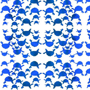 Animal Reflections - tortoises - brilliant blue on white, medium 