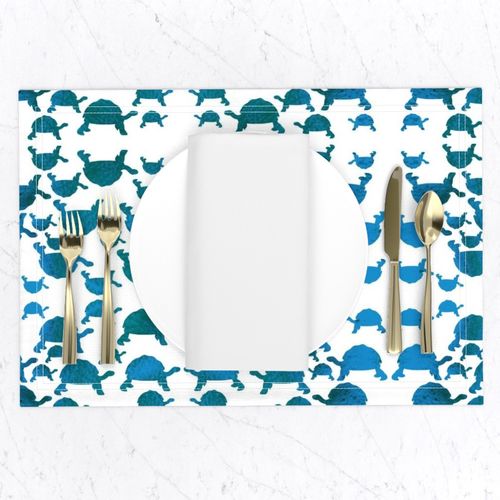 Animal Reflections - tortoises - turquoise blue on white, medium 