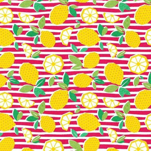 Tiny scale // Paper cut geo lemons // white and pink stripes on background yellow geometric citrus fruits