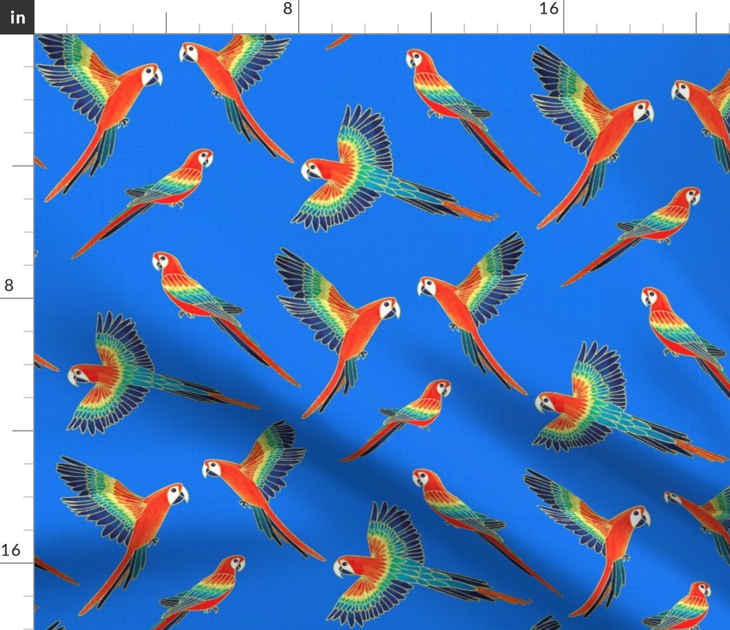 Red Macaws - Electric Blue  (Large Version - Coordinate Pattern)