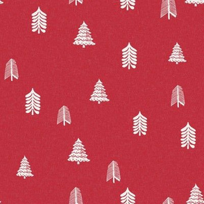 winter trees fabric - pine tree, fir tree, christmas tree - sfx1655 xmas red