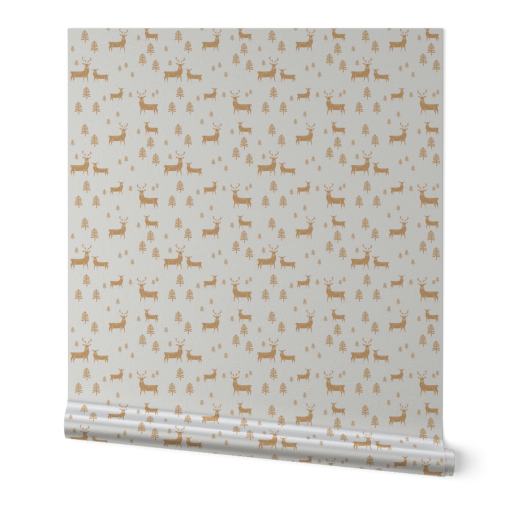 winter deer fabric - christmas design - sfx1144 oak leaf