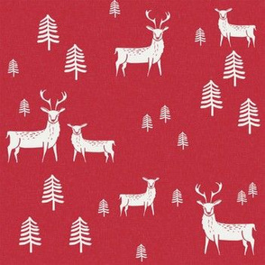 winter deer fabric - christmas design - sfx1655 christmas red
