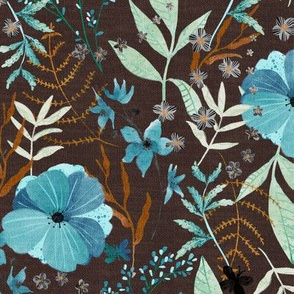 Vintage Butterfly Garden in Brown and Blue