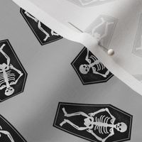 skeletons fabric - coffin halloween design - grey