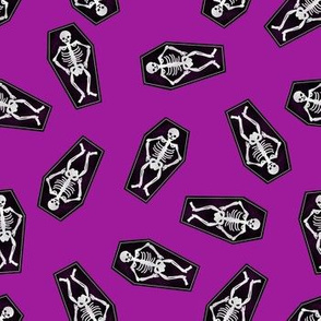 skeletons fabric - coffin halloween design - purple
