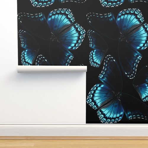 Removable Water-Activated Wallpaper Black White Butterfly Wings Abstract And