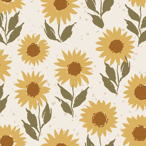 large //Vintage Vibe Sunflowers in Golden Yellow and Green