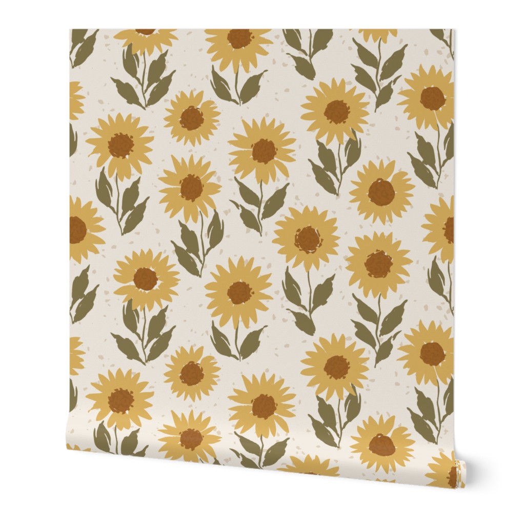 mini micro - Vintage Vibe Cottagecore Sunflowers - Golden Yellow and Green