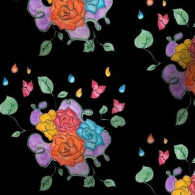 Rose Print - Black Background