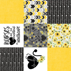 Nurse//Sunflower - Wholecloth Cheater Quilt - Rotated