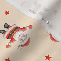Ditsy Vintage Santas on almond - medium scale