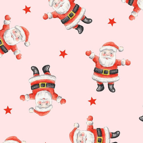 Ditsy Vintage Santas on blush - jumbo scale