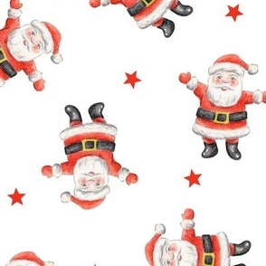 Ditsy Vintage Santas on white - medium-large scale