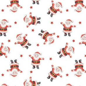 Ditsy Vintage Santas on white - small-medium scale