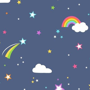 Rainbows Stars and Clouds on French navy - medium scale
