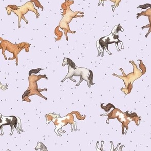 Scattered Horses spotty on pale lilac - medium scale