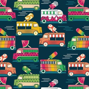 Small scale // Frutalicious ice cream trucks // navy blue background multicolored fruit popsicles