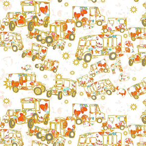 Vintage Trucks with Hearts on White