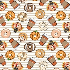 (small scale) Thanksgiving donuts and coffee - fall - doughnuts - tan stripes - C20BS