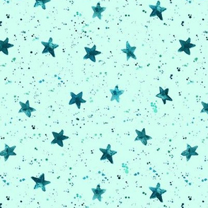 Moondust and stars on mint - watercolor night sky with splatters and stars for modern nursery baby