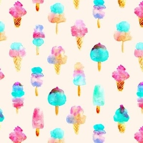 Mint and cherry ice cream delight on cream - watercolor ice creams cones popsicles for summer