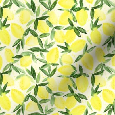 Lemon essence on cream - watercolor citrus for summer - yellow lemons zest p316