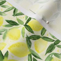 Lemon essence on cream - watercolor citrus for summer - yellow lemons zest p316